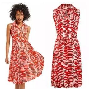 Cabi Brushstroke Red White Midi Dress Style 281 Size Medium